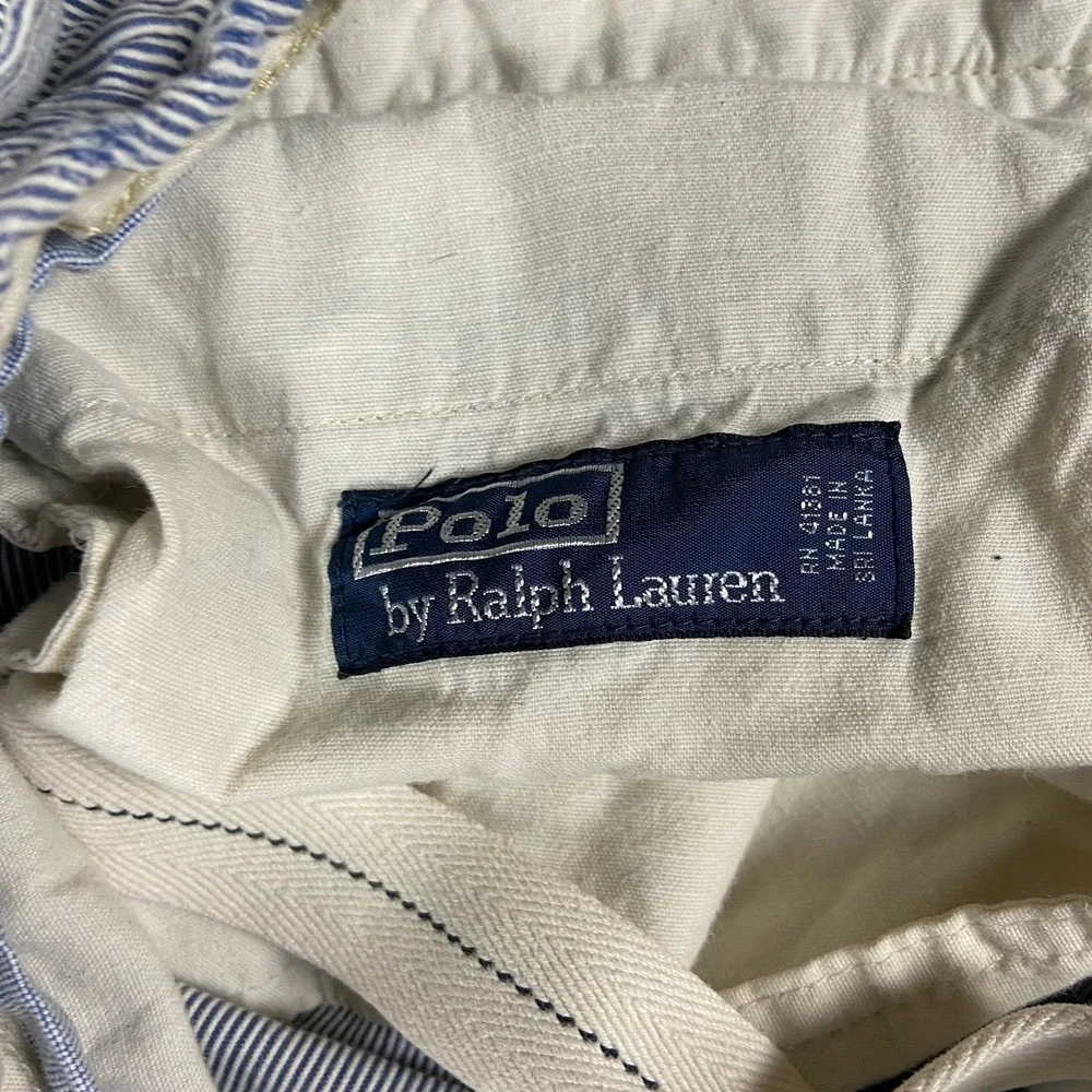Vintage Polo Ralph Lauren Cargo Shorts Size 46 Blue Hickory Stripe Utility Work